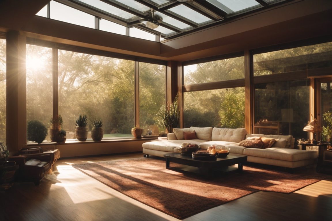 Dallas home interior with sunlight filtered through tinted windows