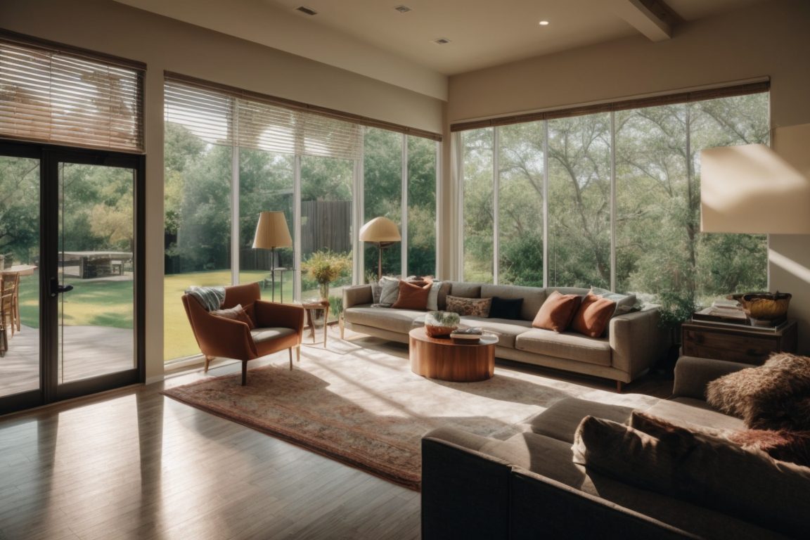 Dallas home interior with glare reduction window film installation
