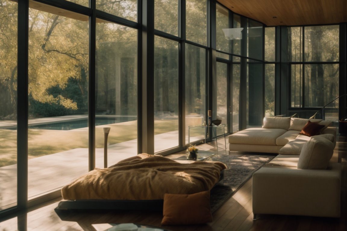 Dallas home interior with low-E glass film on windows, reflecting sunlight