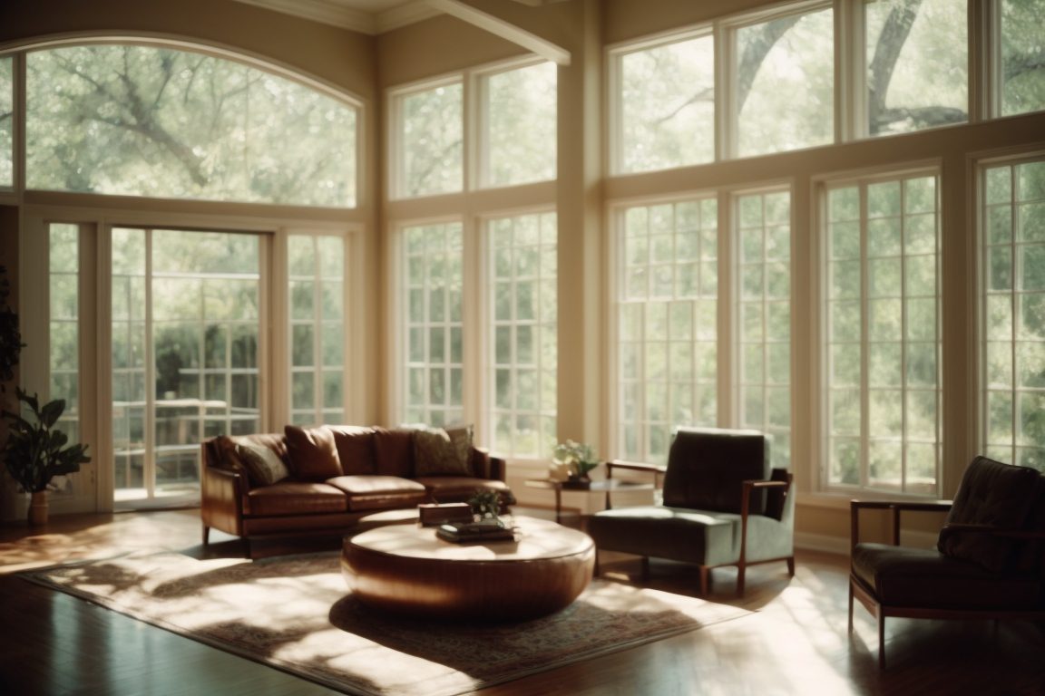 Dallas home interior with opaque windows blocking sunlight