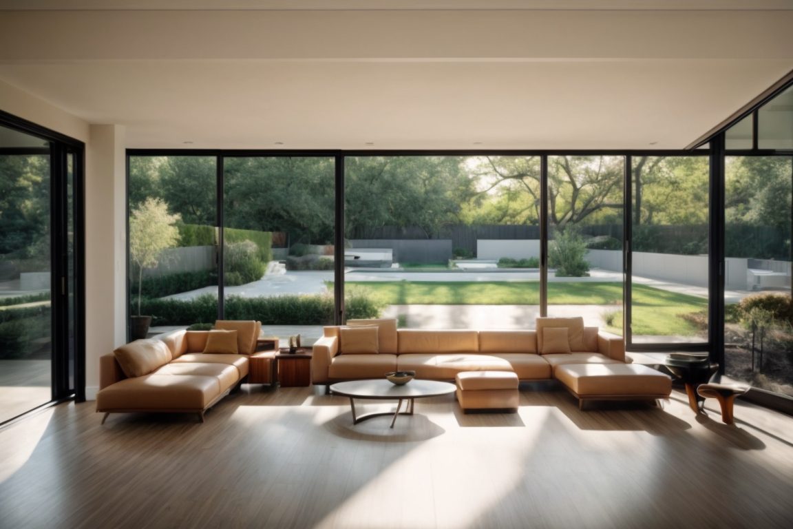 Dallas home interior with sunlight filtering through heat reduction window film