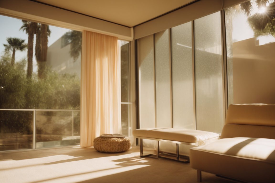 Interior with solar window film blocking sun in hot climate