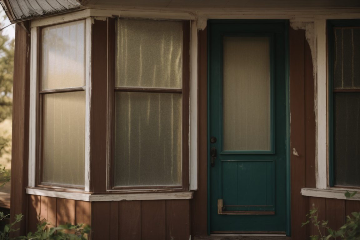 Dallas home exterior with sun damaged window film peeling off