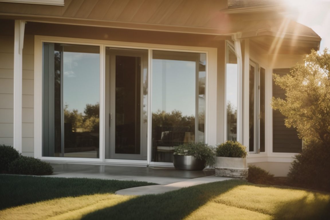 Dallas home exterior with window films reflecting summer sun