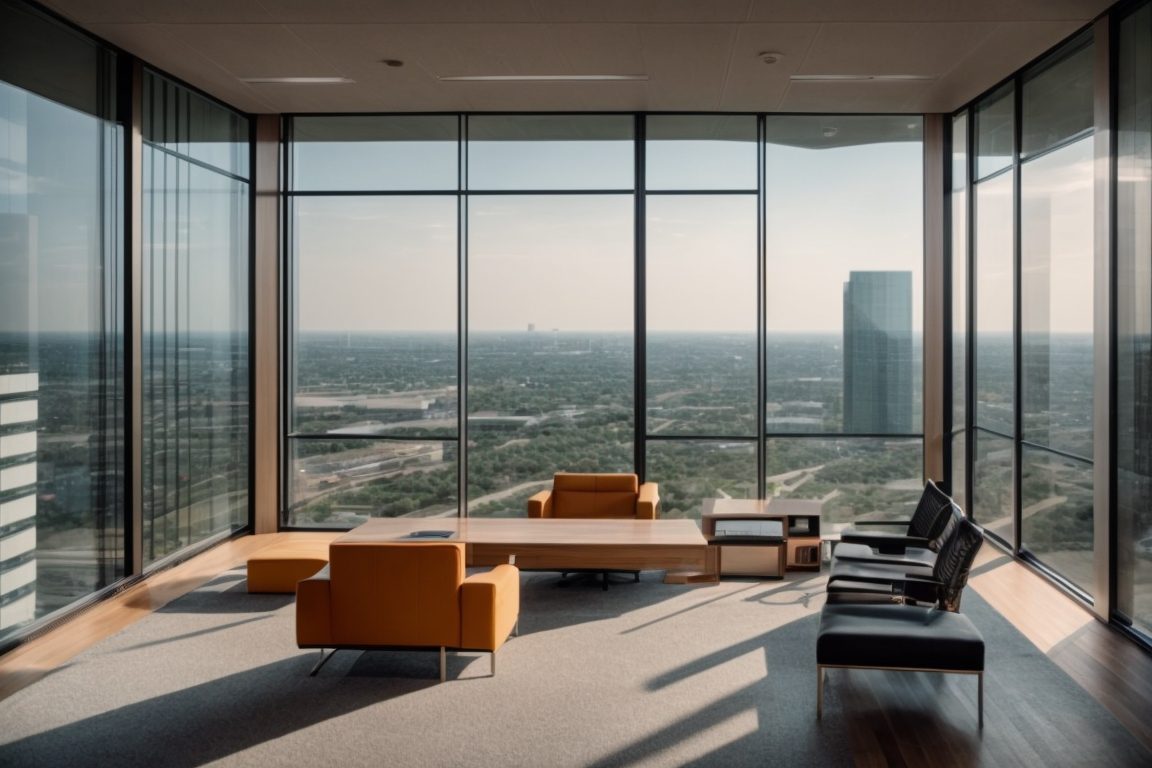 Modern office in Dallas with vibrant interior and UV protection window film