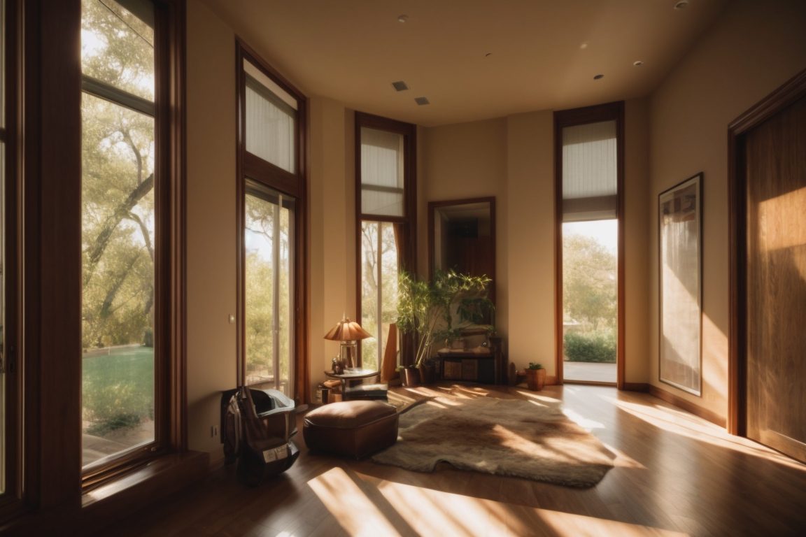 Dallas home interior with sunlight filtering through opaque windows